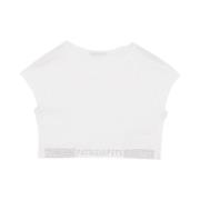 Patrizia Pepe TOP Ribbstickad topp med strass White, Dam