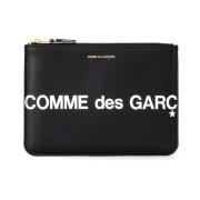 Comme des Garçons Svart Läder Plånbok med Stor Logotyp Black, Unisex