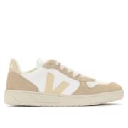 Veja Vit Läder och Beige Mocka V-10 Sneaker Beige, Dam