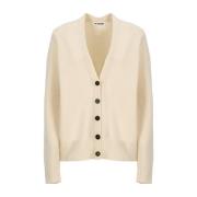 Jil Sander Ivory Ull Cardigan med V-ringning Beige, Dam