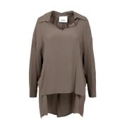 Erika Cavallini Vid V-ringad Crepe de Chine Skjorta Beige, Dam