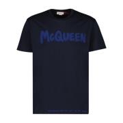 Alexander McQueen Graffiti Print T-shirt Blue, Herr