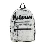 Alexander McQueen Tryckt nylonryggsäck White, Herr