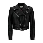 Alexander McQueen Svart Bikerjacka med Reverskrage Black, Dam