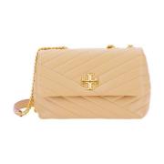 Tory Burch Beige Quiltad Axelväska med Dubbel T Logotyp Beige, Dam