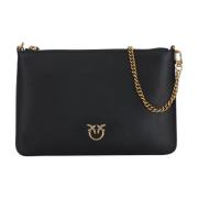 Pinko Svart clutchväska med Love Birds Diamond Cut platta Black, Dam