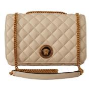 Versace White Nappa Leather Medusa Shoulder Bag Beige, Dam