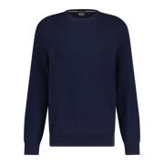 Hugo Boss Finstickad Pullover Regular-Fit Rund Hals Blue, Herr