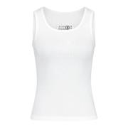 Maison Margiela Räfflad Top med Logotyp White, Dam