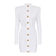 Balmain Kort fransad finstickad klänning White, Dam