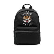 Kenzo Svart Canvas Tiger Motif Ryggsäck Black, Herr