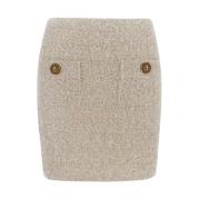 Balmain Naturlig Tweed Mini Kjol med Lejonknappar Beige, Dam