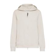 Brunello Cucinelli Beige Zip Sweatshirt med Monili Chain Beige, Dam