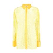 Msgm Gul Bomullsmesh Skjorta med Tonal Poplin Kant Yellow, Dam
