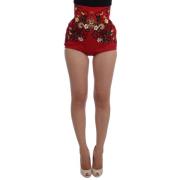 Dolce & Gabbana Silk Crystal Ros Shorts Red, Dam