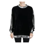 Dolce & Gabbana Black Velvet Crewneck Pullover Sweater Black, Dam