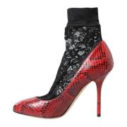 Dolce & Gabbana Röda Läder Spets Almond Toe Pumps Multicolor, Dam