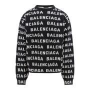 Balenciaga Svart Rundhalsad Stickad Tröja för Män Black, Herr