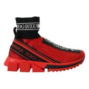 Dolce & Gabbana Red Bling Sorrento Sneakers Socks Shoes Red, Dam