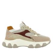 Hogan Beiga Sneakers i Mocka med Lurexinsatser Beige, Dam