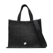 Patou Svart Raffia Toteväska med Logotypapplikation Black, Dam