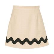 Patou Beige Tweedkjol med Broderad Randig Foder Beige, Dam