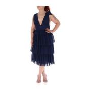 Relish Blå V-ringad klänning med dragkedja Blue, Dam