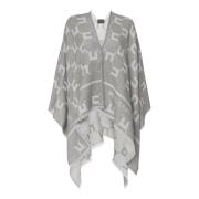 Elisabetta Franchi Grå Jacquard Cape med Double C Logo Design Gray, Da...