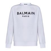 Balmain Vit Ekologisk Bomull Crewneck Sweatshirt White, Herr