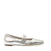 Halmanera Silver Crackle Läderrem Ballerina Gray, Dam