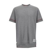 Thom Browne Grå Ribbstickad T-shirt med RWB-rand Gray, Herr