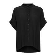 Soaked in Luxury Svart löst sittande blus med korta vida ärmar Black, ...