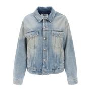 MM6 Maison Margiela Vadderad Denimjacka med Vintage Tvätt Blue, Dam