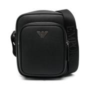 Emporio Armani Logo-Plaque Läder Messenger Väska Black, Herr