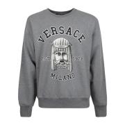 Versace Bomulls Crewneck Sweatshirt med Logo Print Gray, Herr