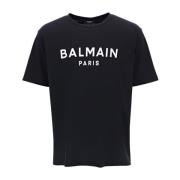 Balmain Logo Print Bomull T-shirt Black, Herr