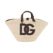 Dolce & Gabbana Kendra Tote Bag med Leo Print Handtag Beige, Dam