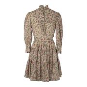 Etro Blommig Paisleyklänning med Rynkor och Juvelknappar Multicolor, D...