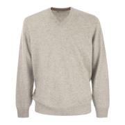 Brunello Cucinelli Cashmere V-ringad tröja med kontrastpiping Gray, He...