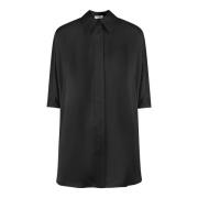 Brunello Cucinelli Oversized Skjorta med Satinfinish Black, Dam