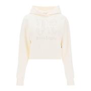 Palm Angels Monogram Broderad Cropped Huvtröja White, Dam