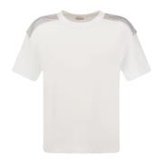 Brunello Cucinelli T-shirt i stretchig bomullsjersey med glänsande axl...