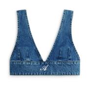 Axel Arigato Denim V-Hals Crop Top Blue, Dam