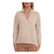 Suncoo Phine Pullover, Polo Hals, V Hals, Framfickor Beige, Dam