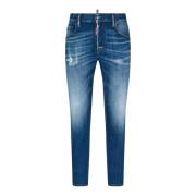 Dsquared2 Blå Stretch Denim Jeans med Faded Effekt och Logo Patch Blue...