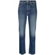 Mother Indigo High-Rise Cropped Skinny Jeans Blue, Dam