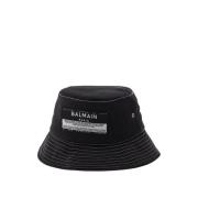 Balmain Snygg Svart Satin Bucket Hat Black, Unisex