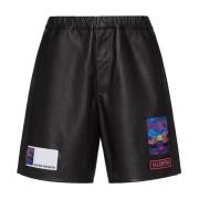 Valentino Svarta Lädershorts med Elastisk Midja Black, Herr