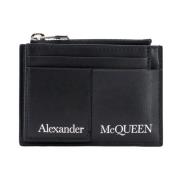 Alexander McQueen Svart Läderplånbok med Flera Fack Black, Herr