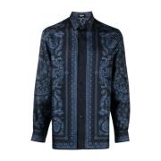 Versace Blå Barocco Print Siden Skjorta Blue, Herr